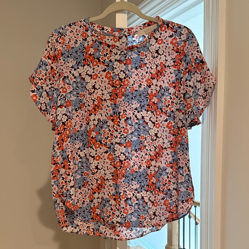 LOFT Floral Blouse - Red, Blue, White